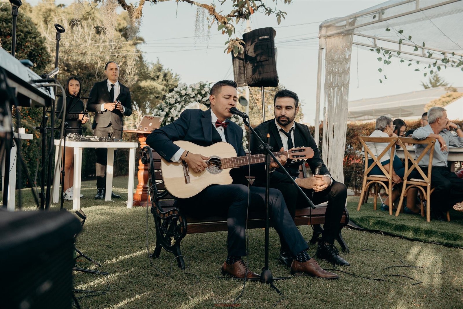 Guitarra acústica en jardín
